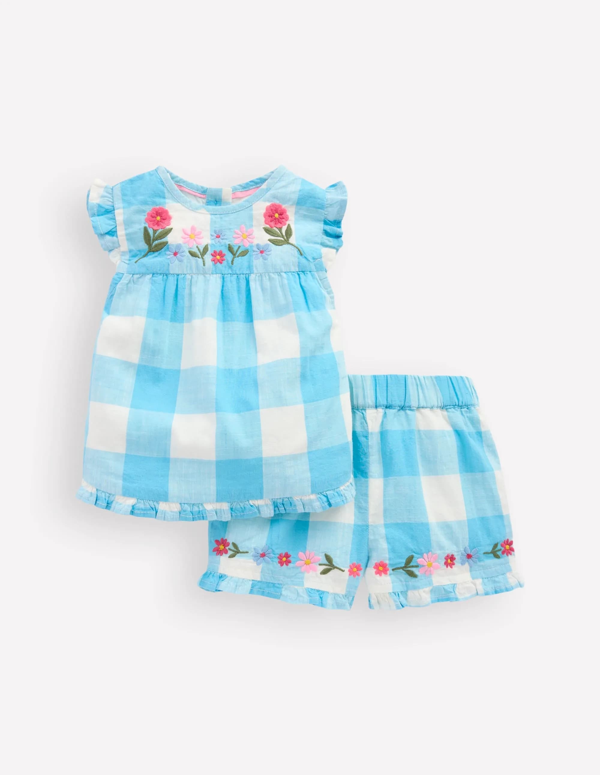 Pretty Trim Woven Play Set-blue Gingham Embroidery
