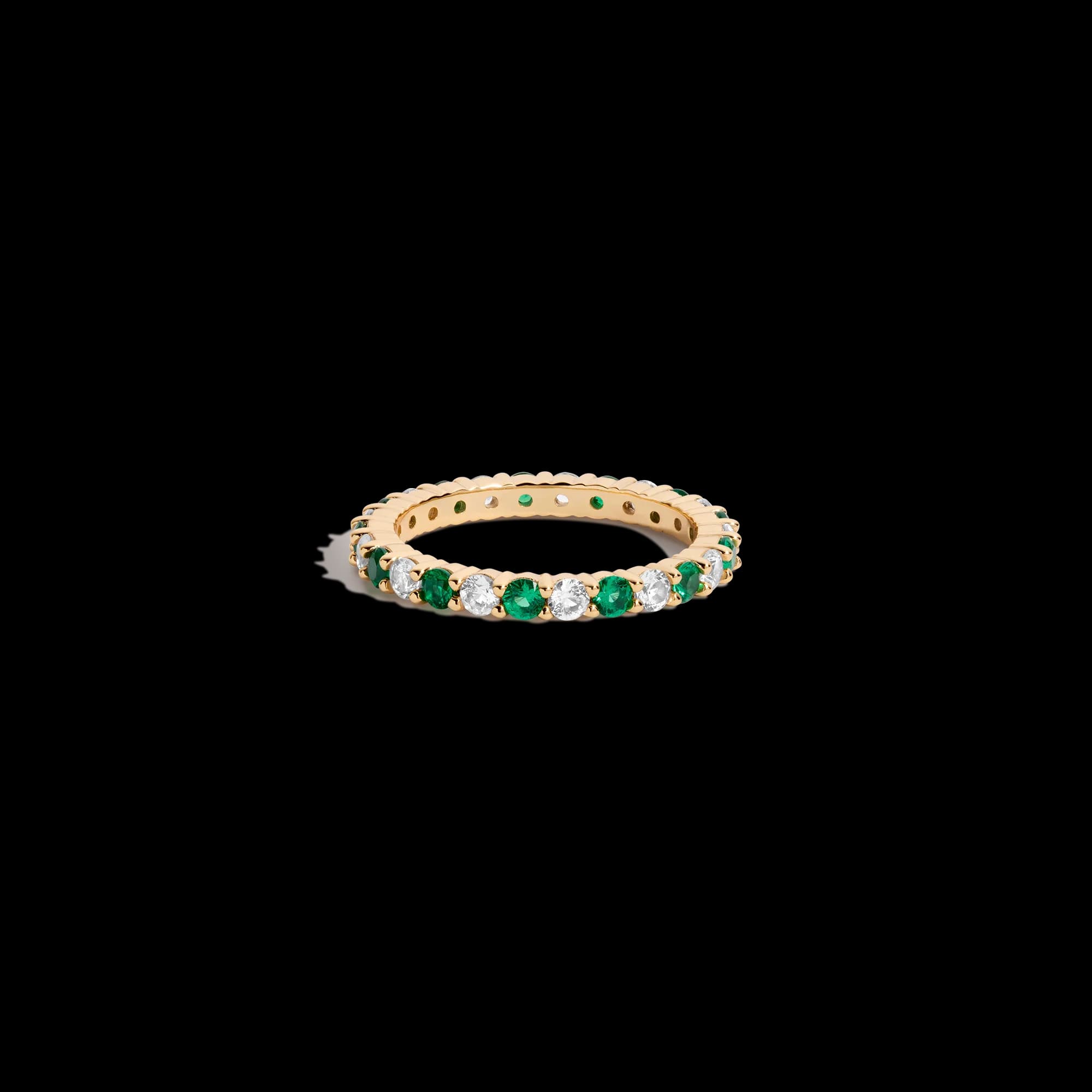 Lab Grown White Sapphire and Green Emerald Alternating Eternity Ring