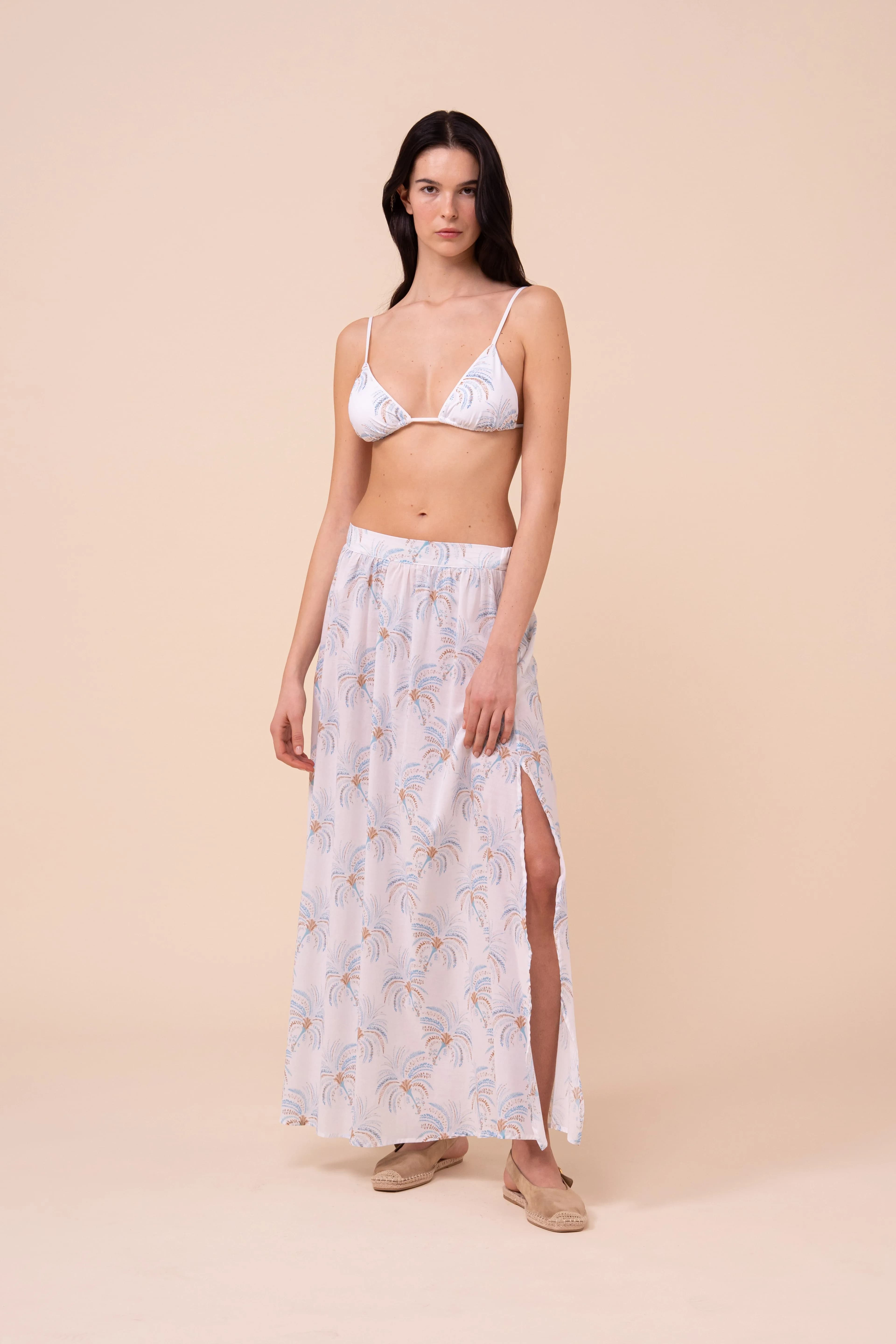 Ustica Printed Cotton Voile Skirt - Palms Pattern