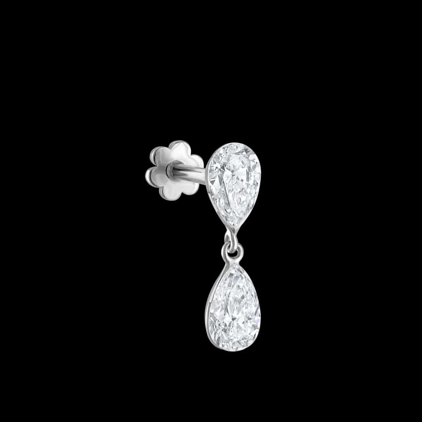 Invisible Set Diamond Pear Dangle Threaded Stud Earring With Titanium Backing