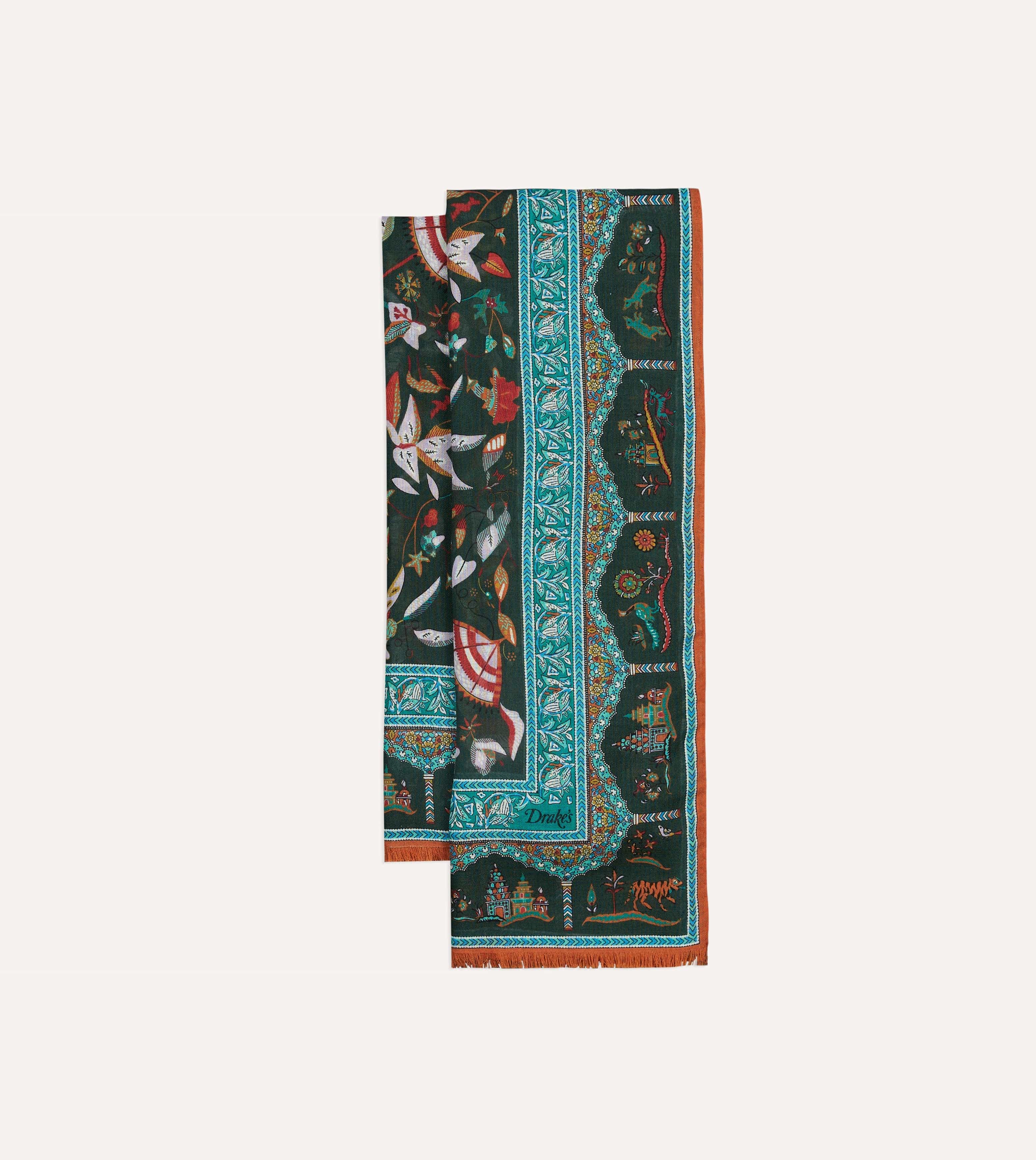 Classic Mughal Print Wool Silk Scarf
