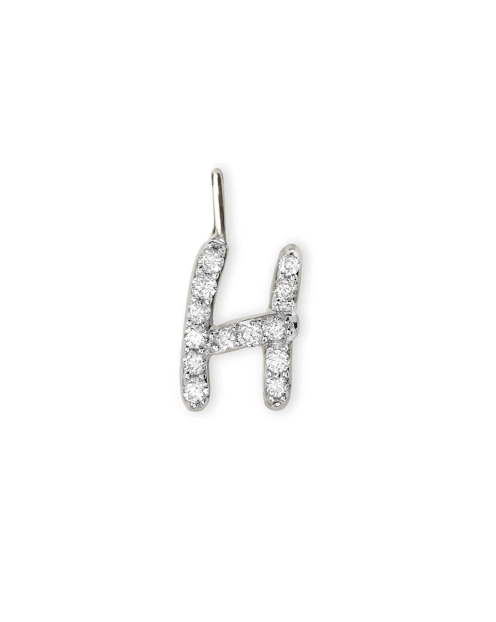 14k White Gold Letter H Charm in White Diamond