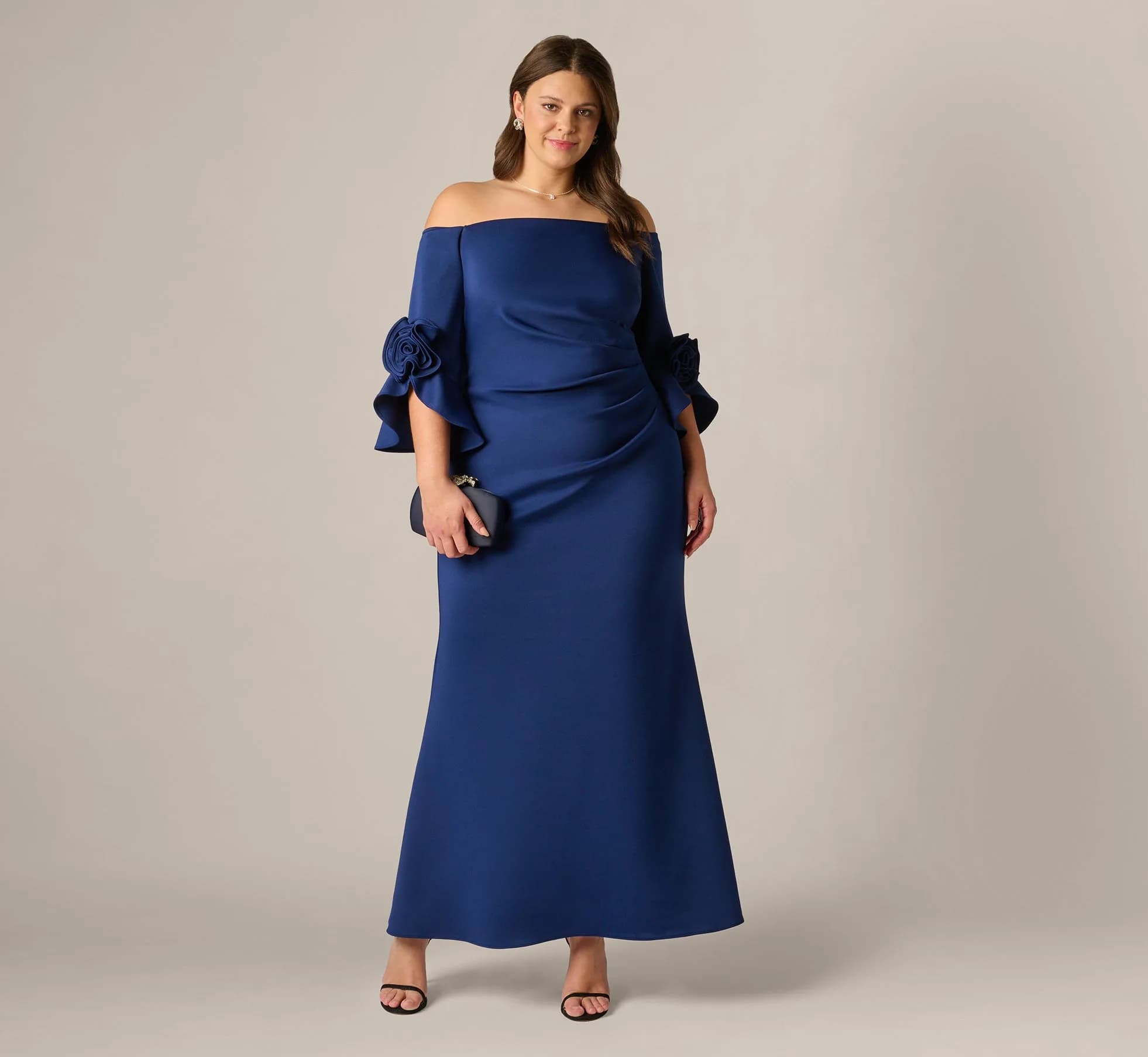 Plus Size Off Shoulder Bell Sleeve Rosette Gown