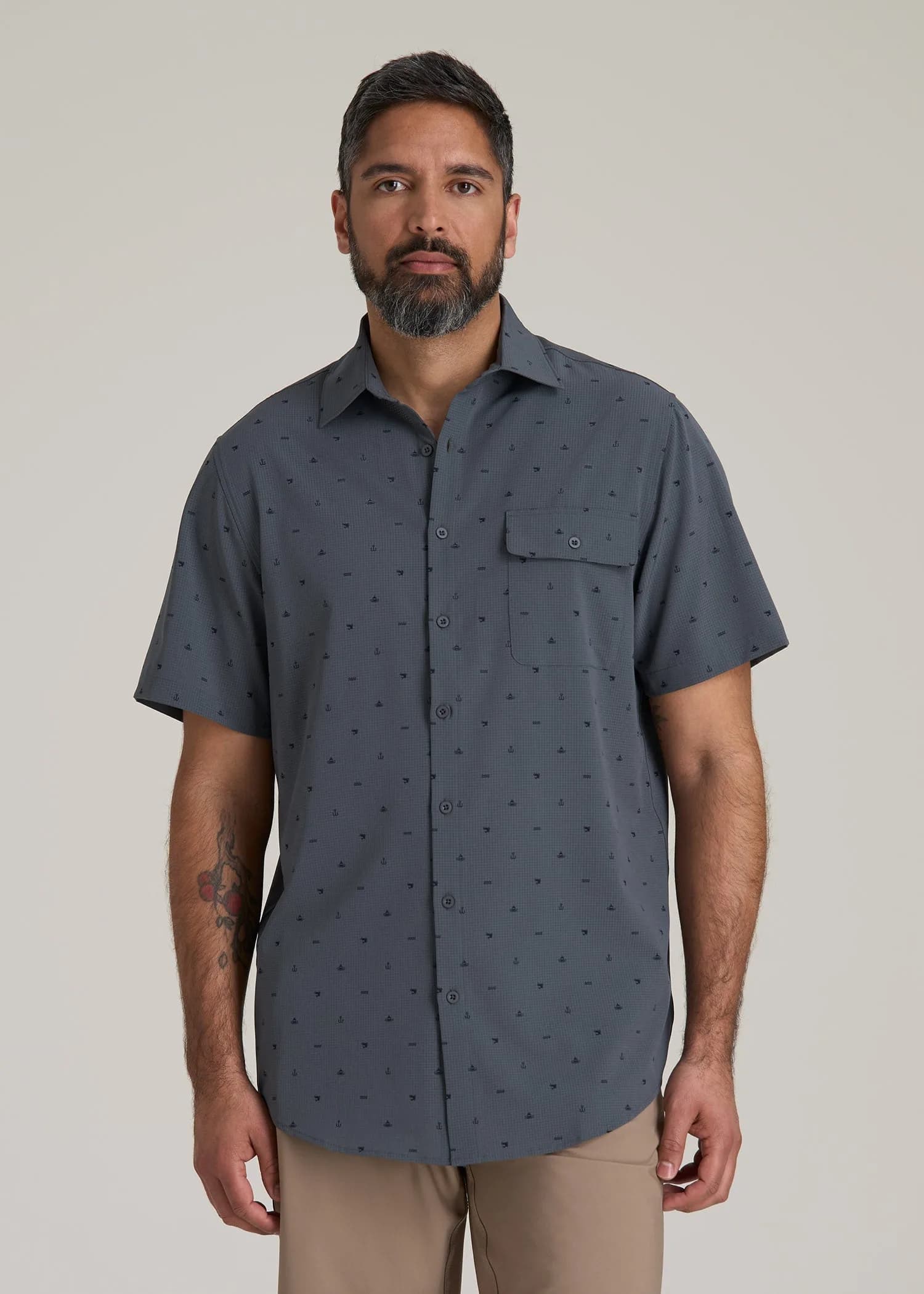 Great Lakes Sport Shirt for Tall Men in Fishing Icon Print