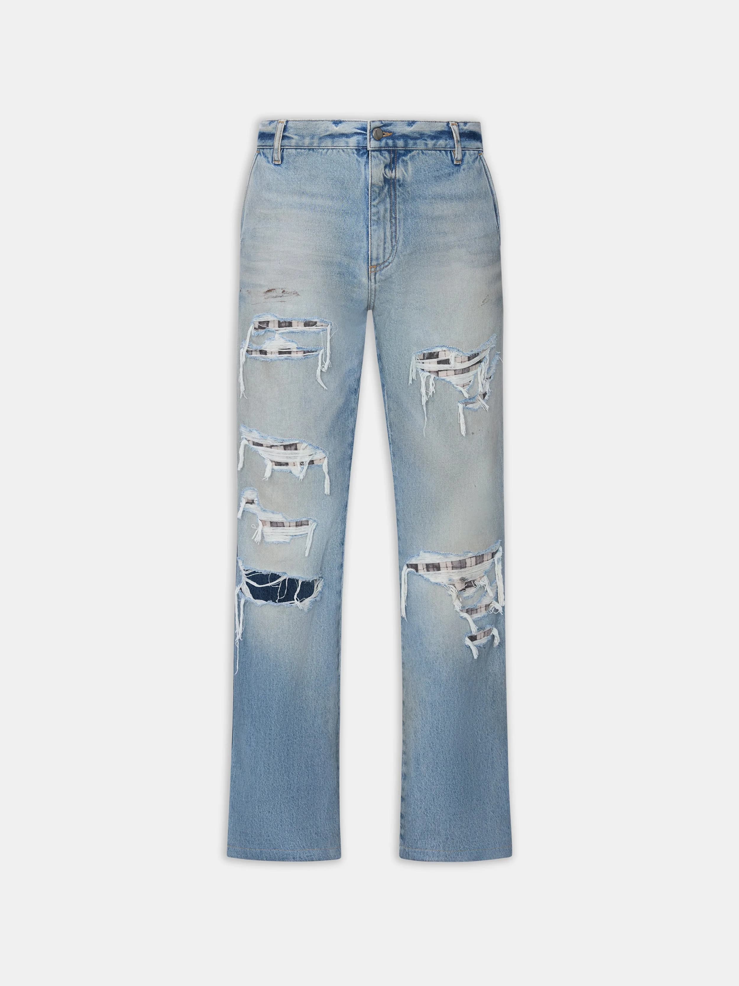CHECKERED REPAIR BOOTCUT JEAN