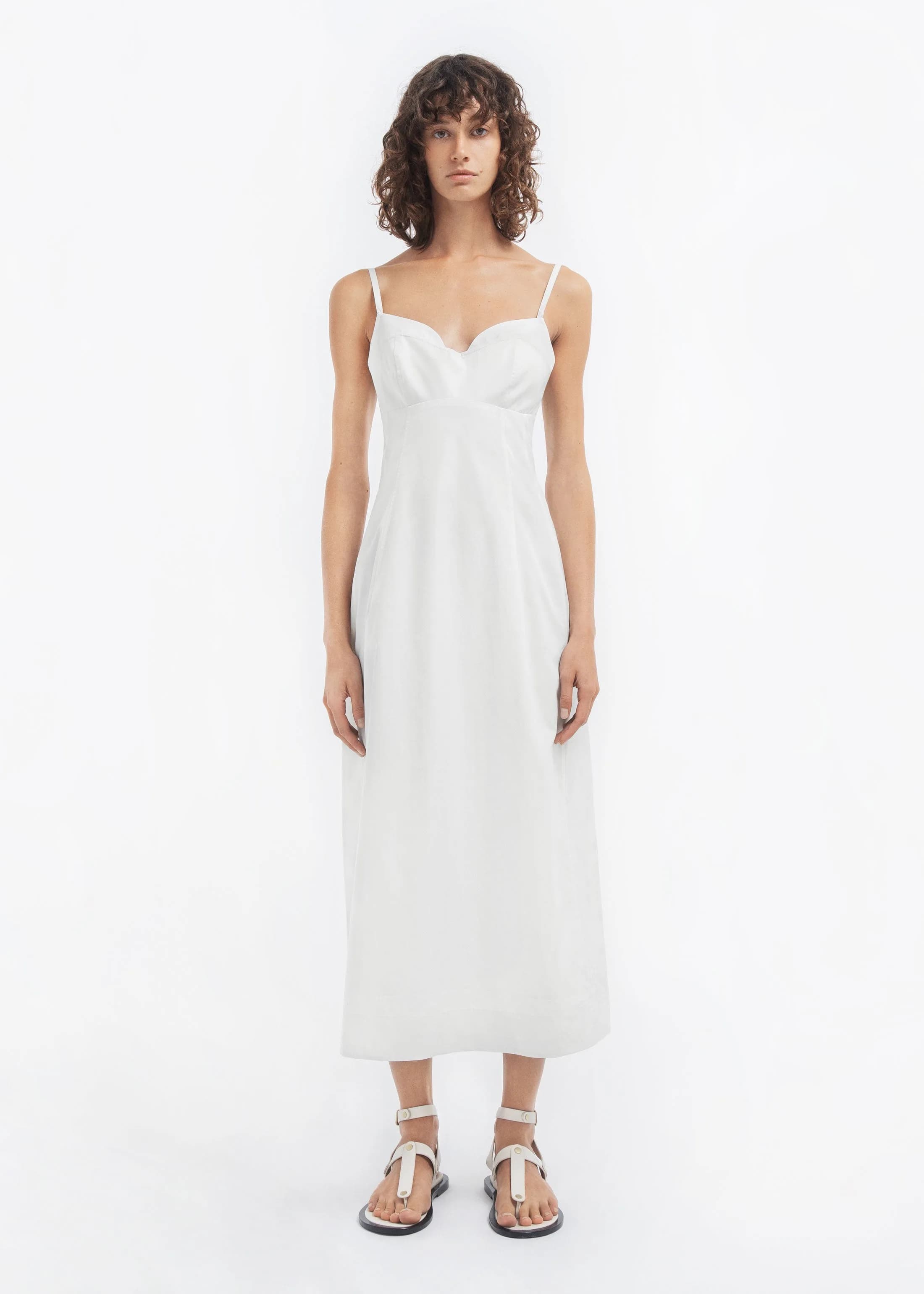 Bustier Midi Dress in Cotton Sateen - White