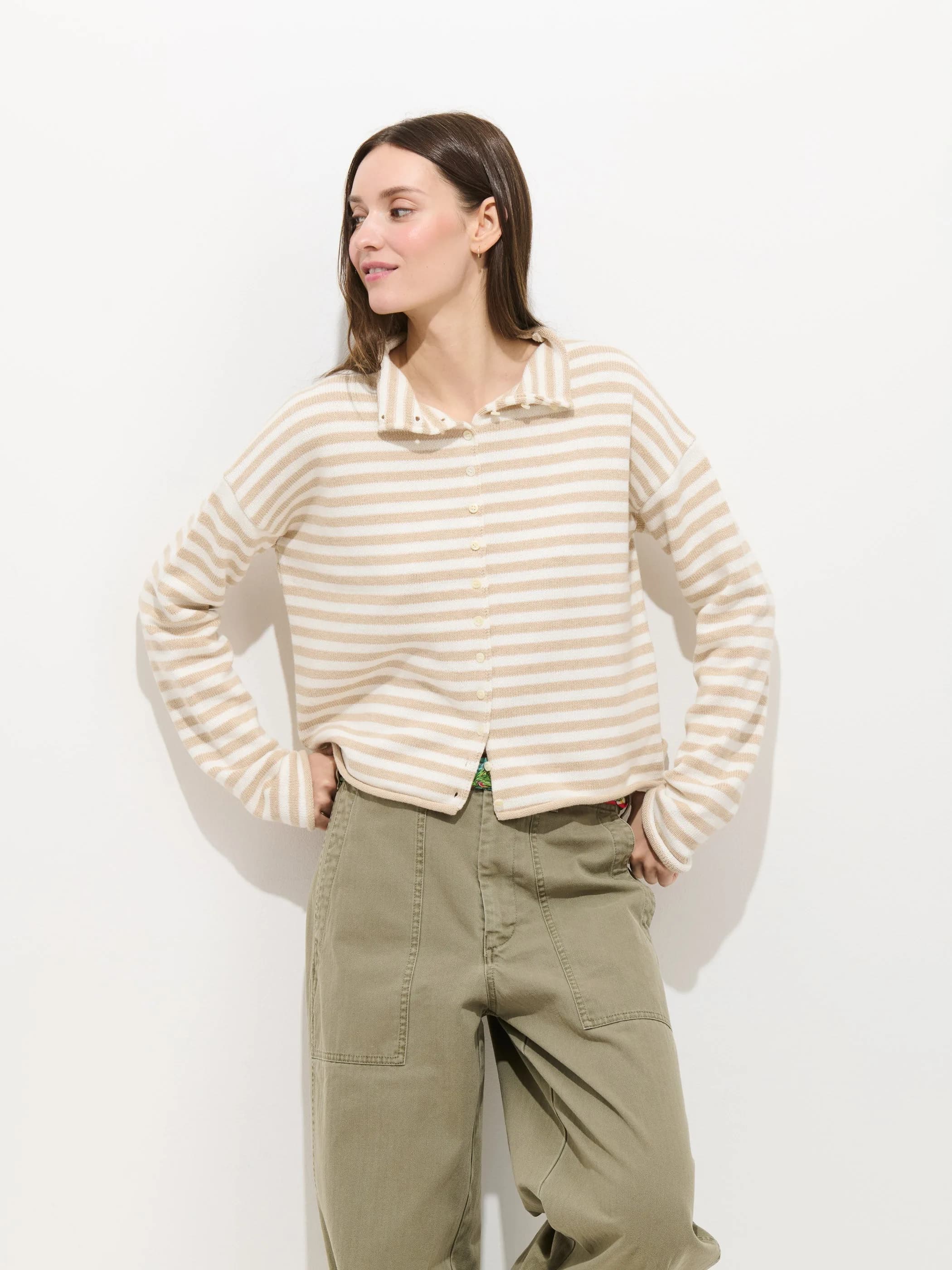 Taylor Striped Cardigan In Cotton Cashmere