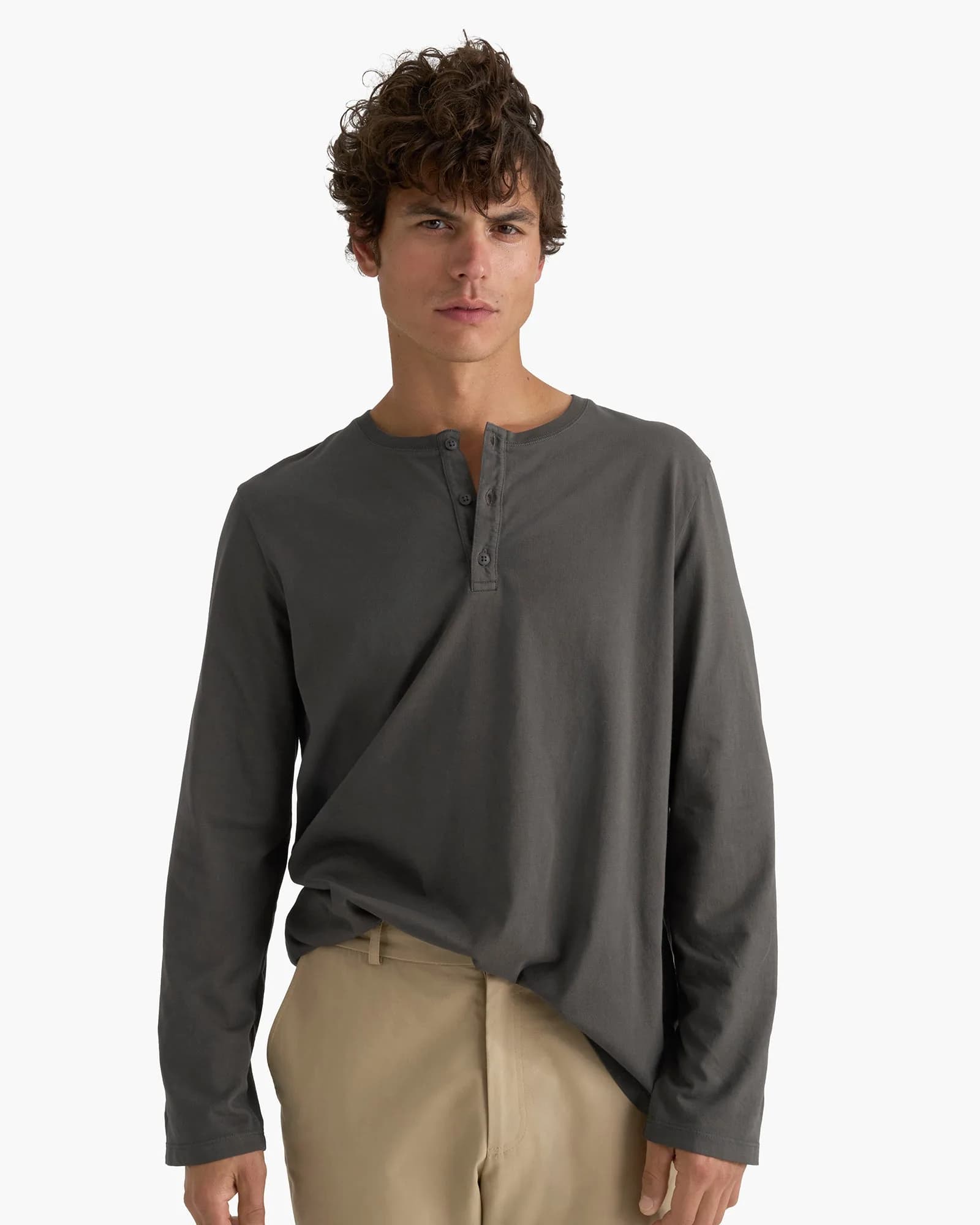 Heavyweight Jersey Long Sleeve Henley - Coal