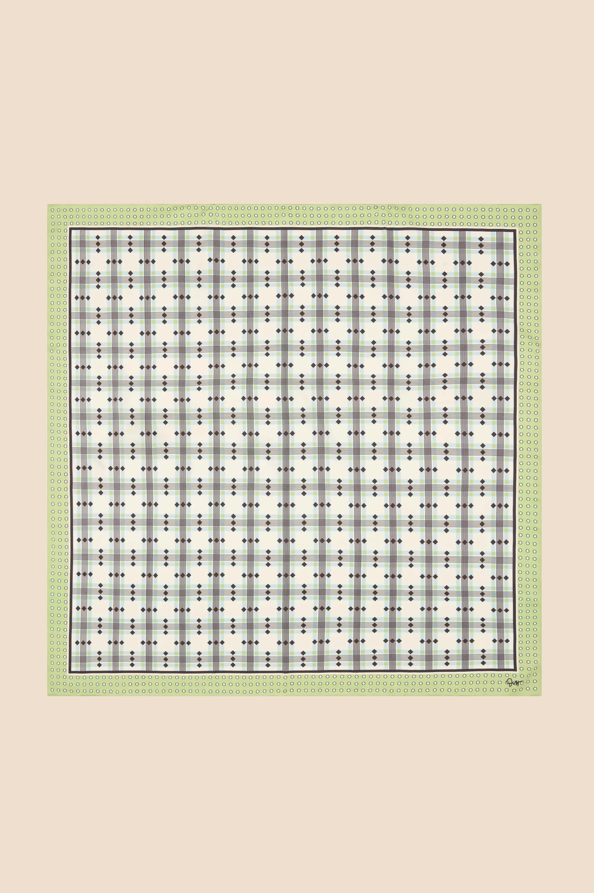 Dunaway Cini Green Geometric Scarf in Silk Twill