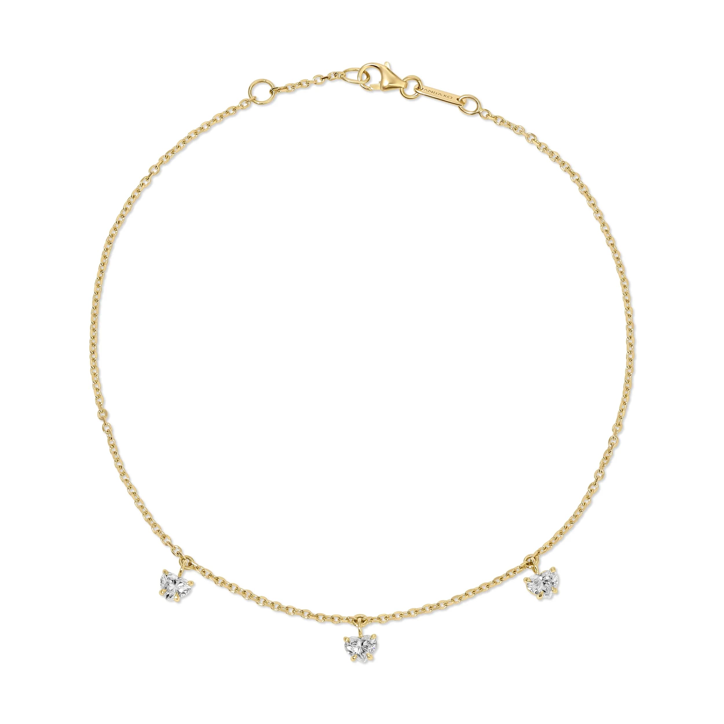 THREE STONE HEART SHAPED DIAMOND ANKLET
