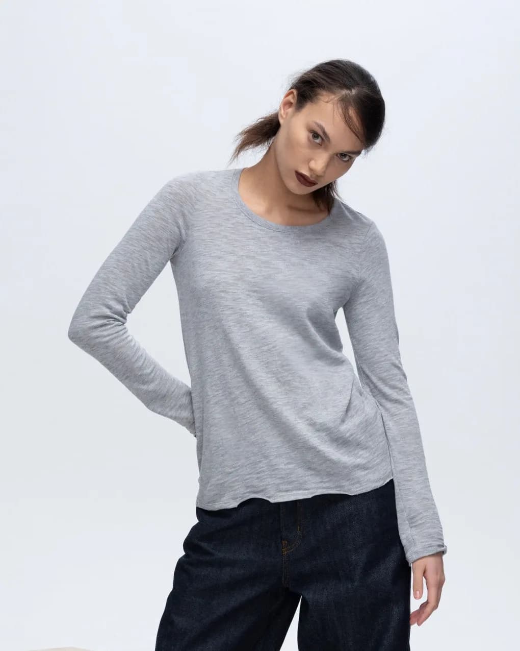 Slub Jersey Long Sleeve Destroyed Wash Tee - Heather Grey