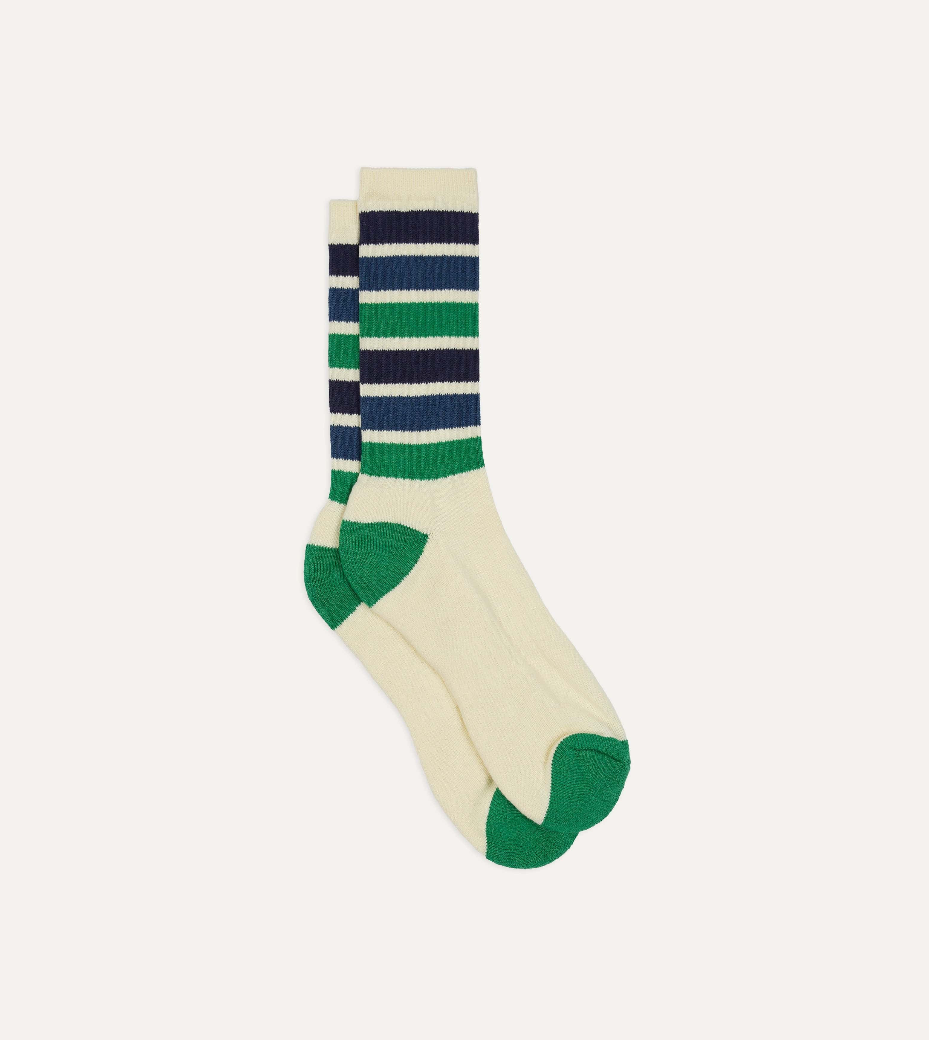 Blue, Green and Navy Striped Sport Socks