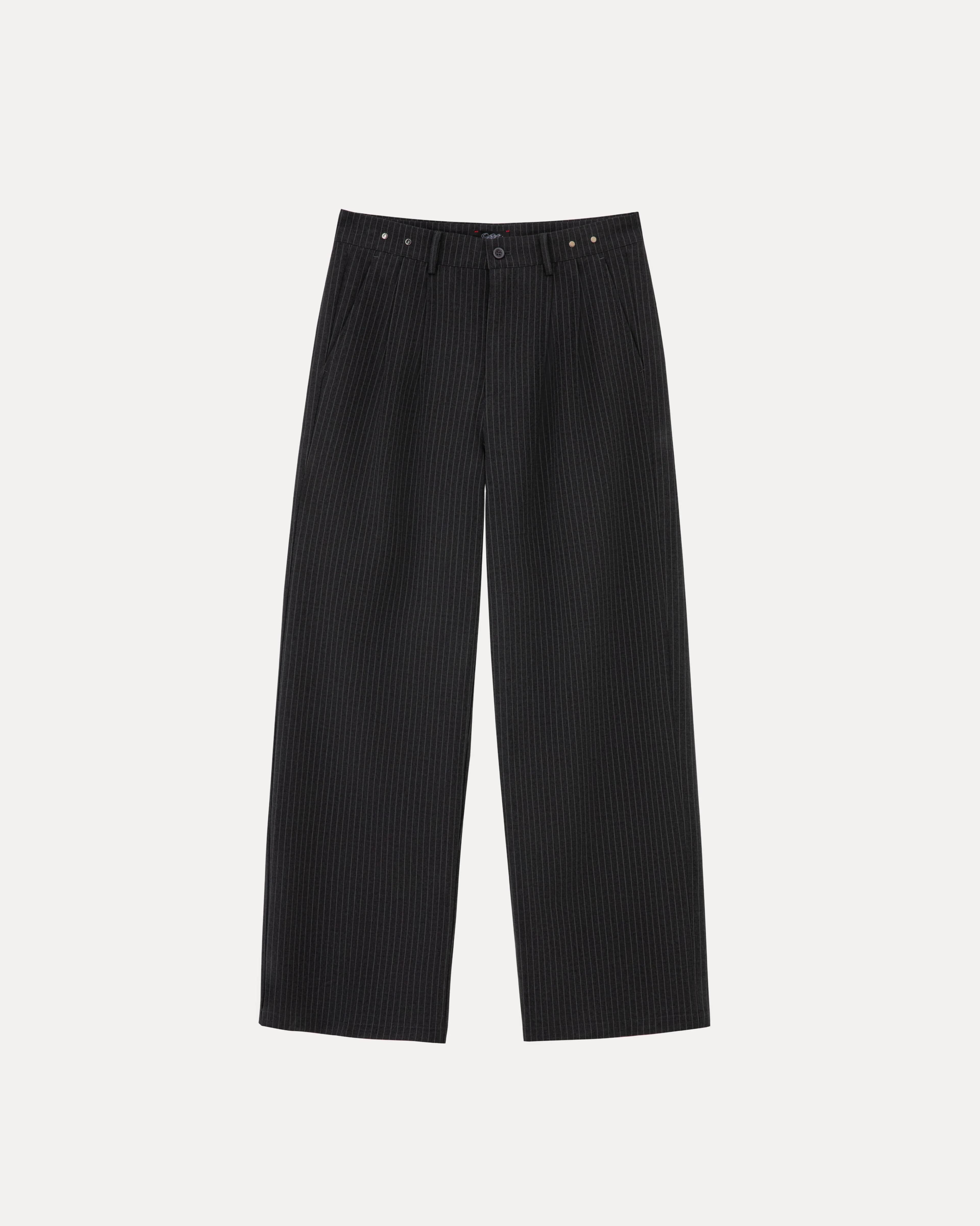 Wide Leg Trousers - Grey Pinstripe