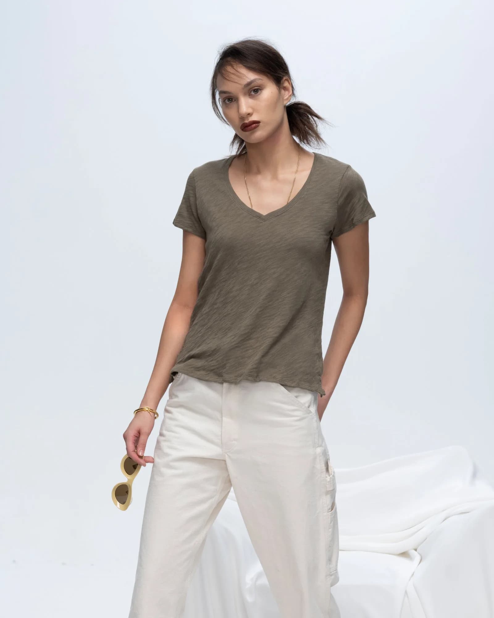 Slub Jersey Schoolboy V-Neck Tee