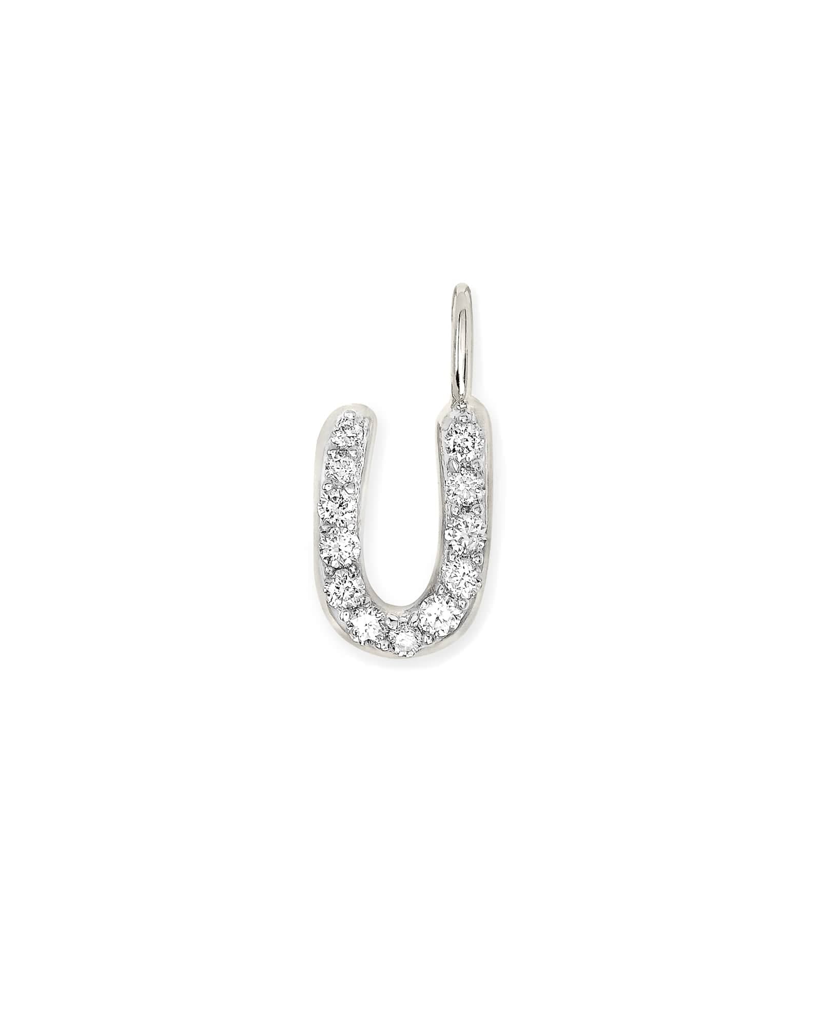 14k White Gold Letter U Charm in White Diamond