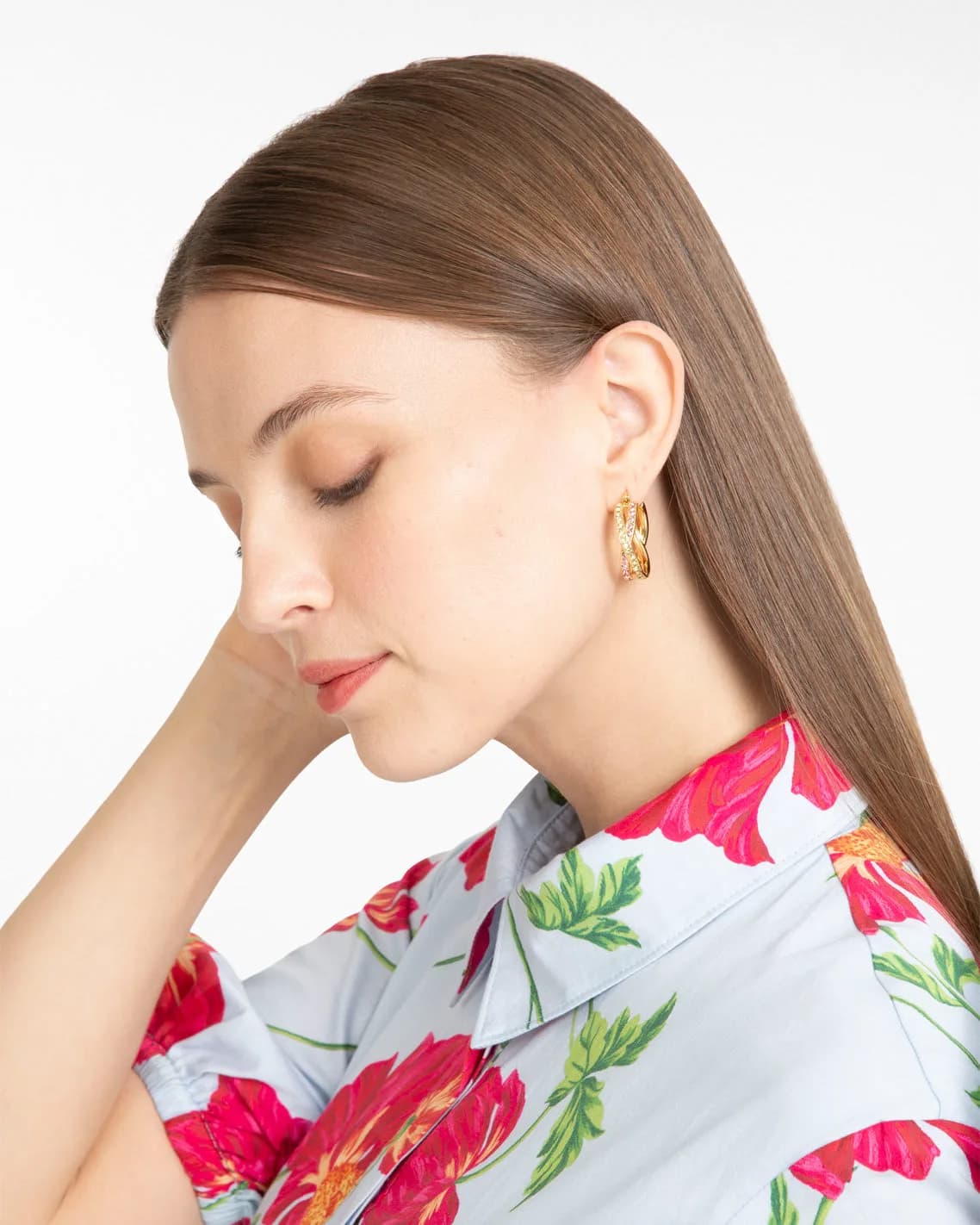 Jeweled Crossover Hoop Earrings