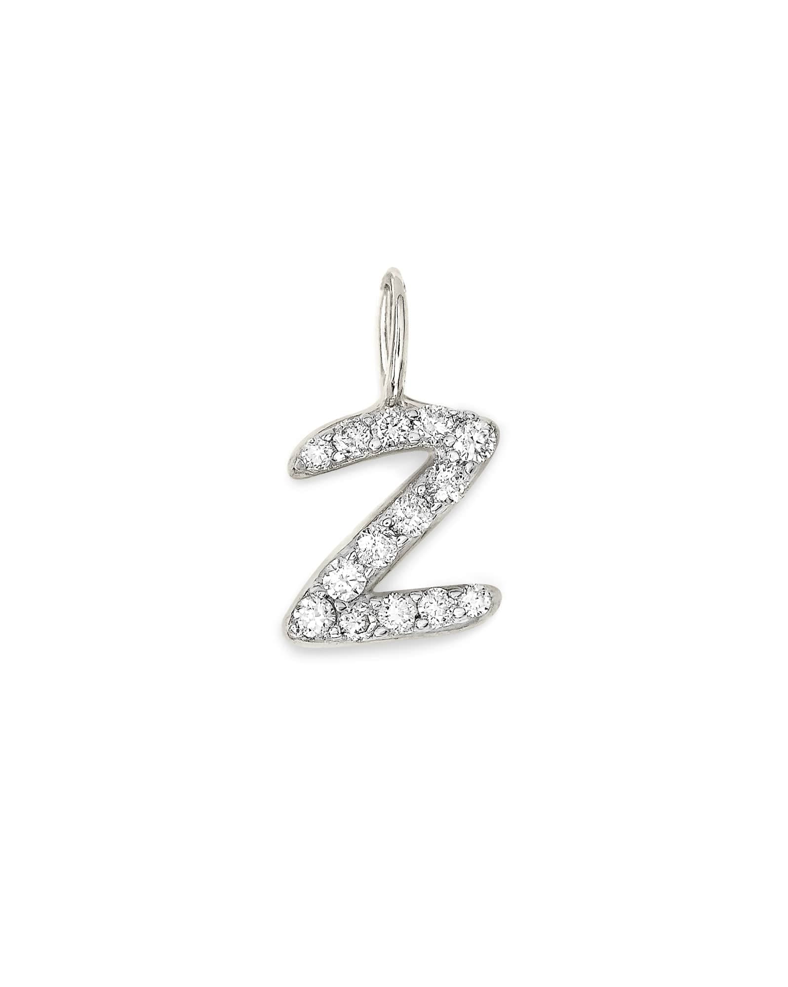 14k White Gold Letter Z Charm in White Diamond