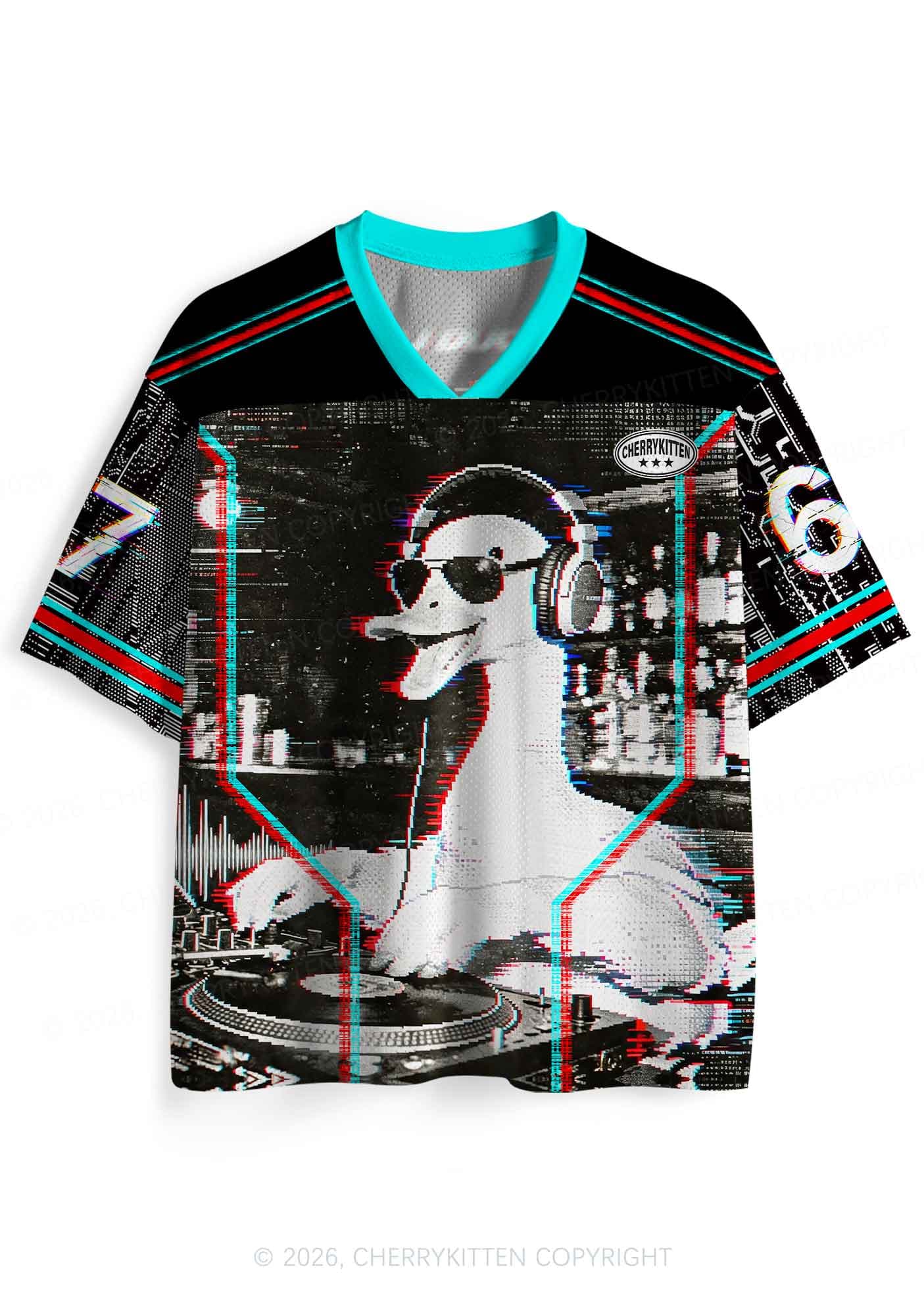 Retro Glitch DJ Duck Y2K Sport Jersey Shirt