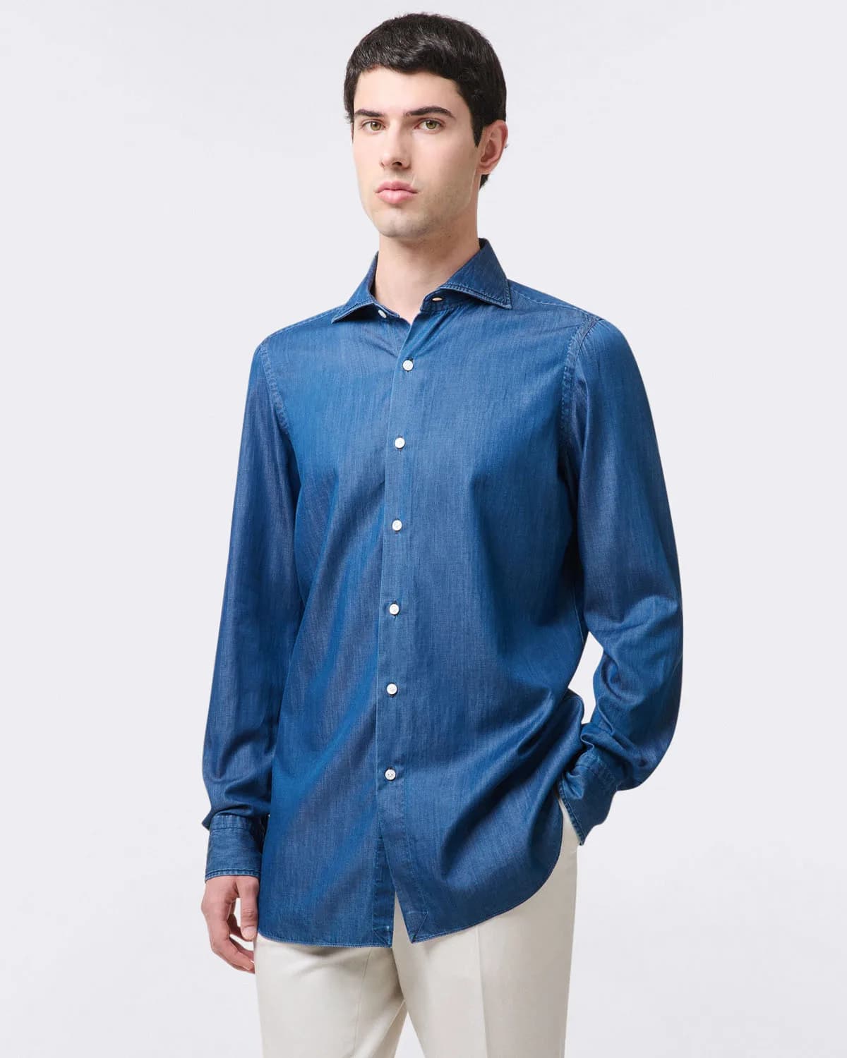 Classic Napoli Shirt in Giza 45 Bleach Denim