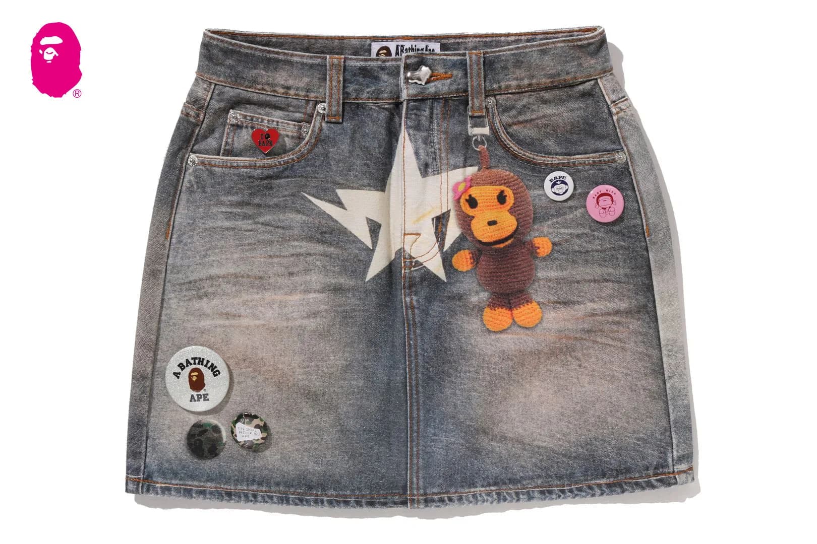 FAKE PRINT MULTI LOGO DENIM SKIRT