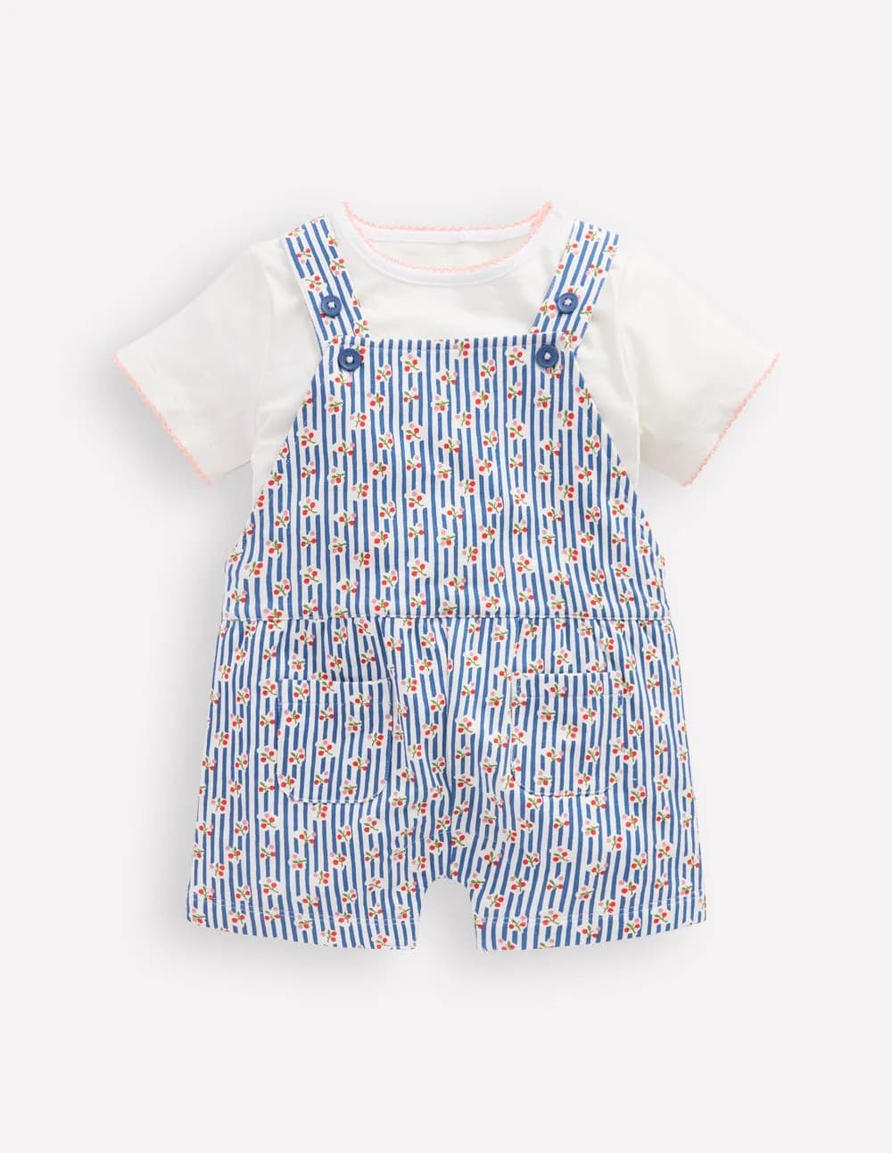 Short Jersey Dungaree Set-bluejay Cherry Stripe
