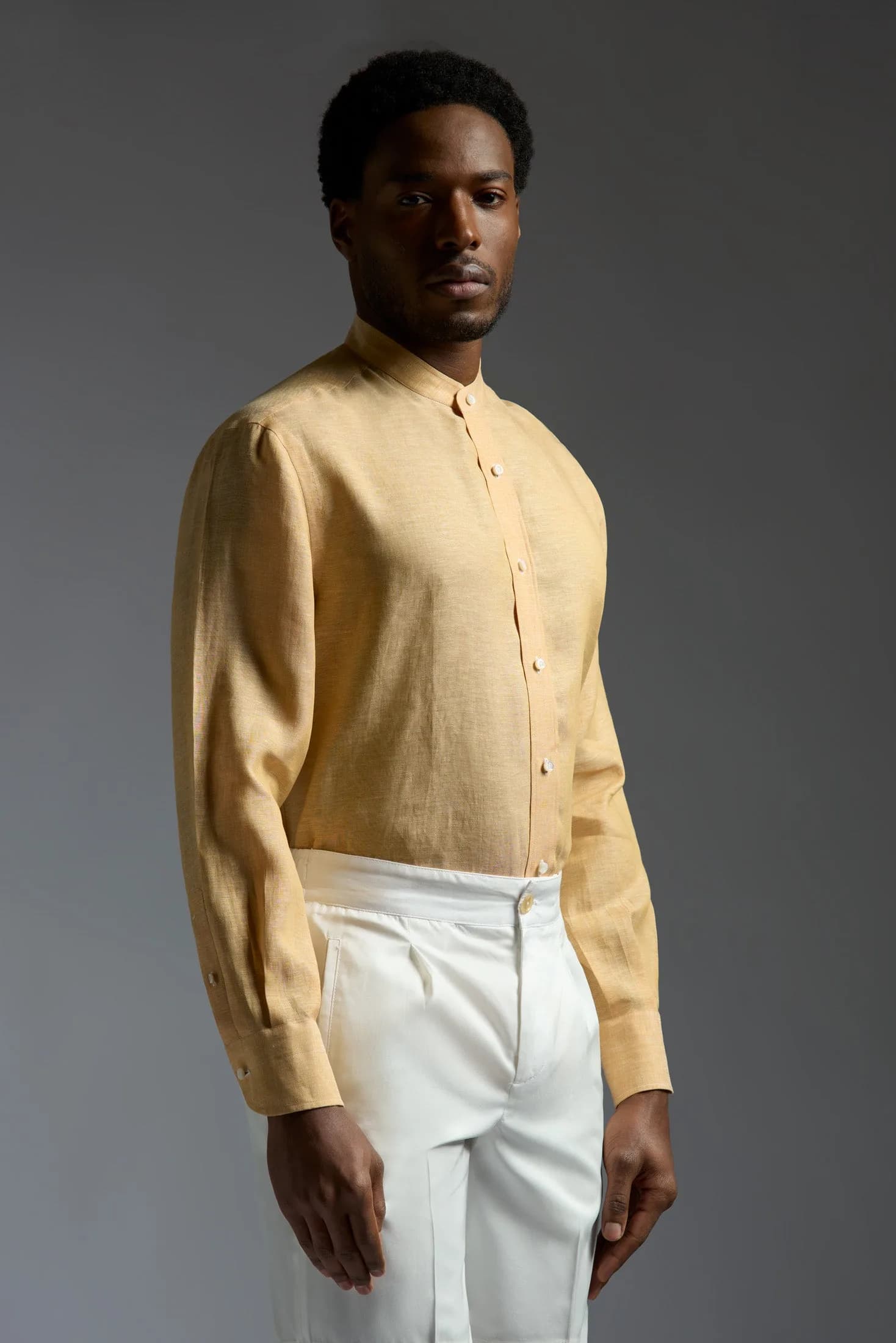 Band Collar Linen Shirt