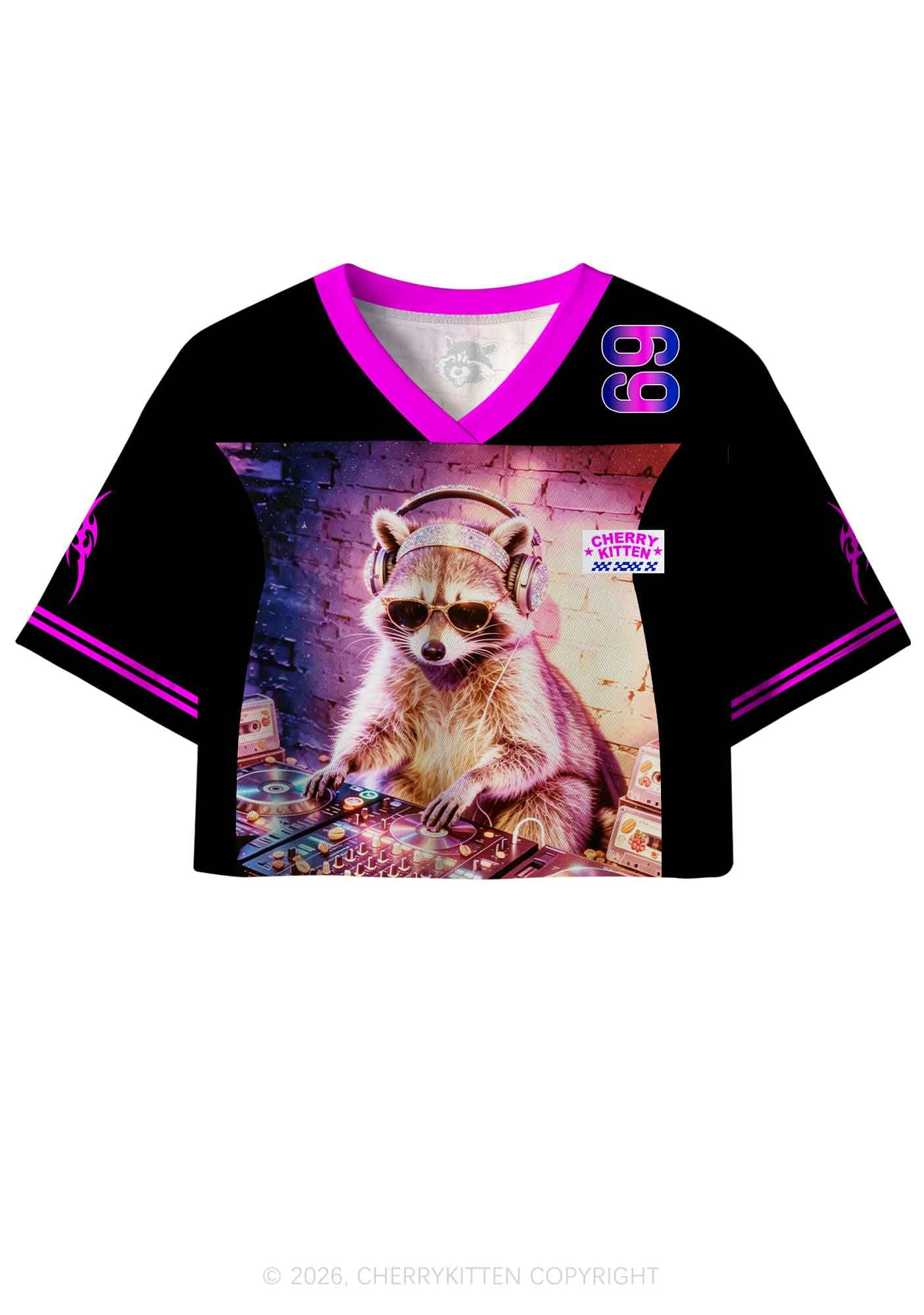Club DJ Raccoon Y2K Crop Sport Jersey Shirt