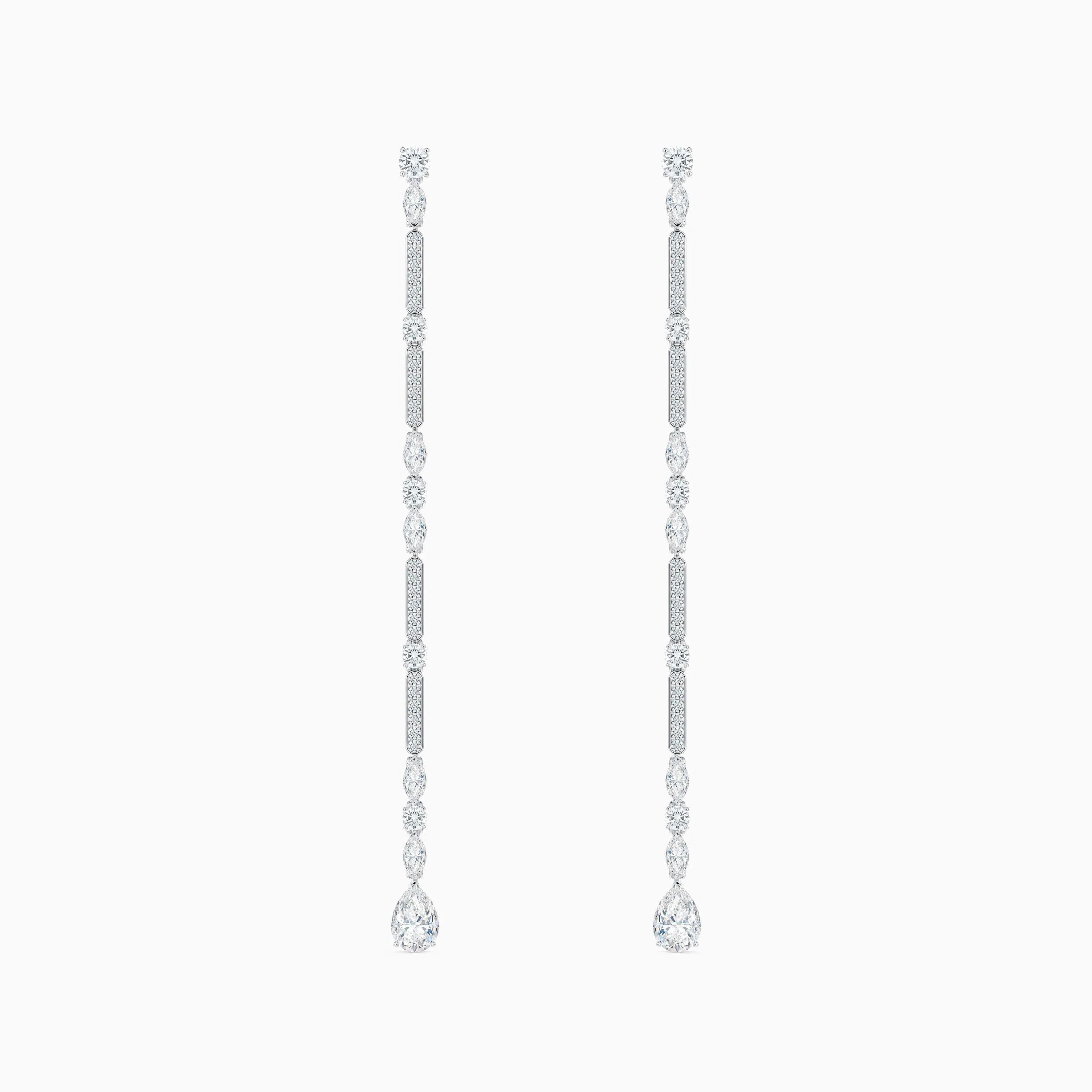 Snow Dance Long Earrings in White Gold