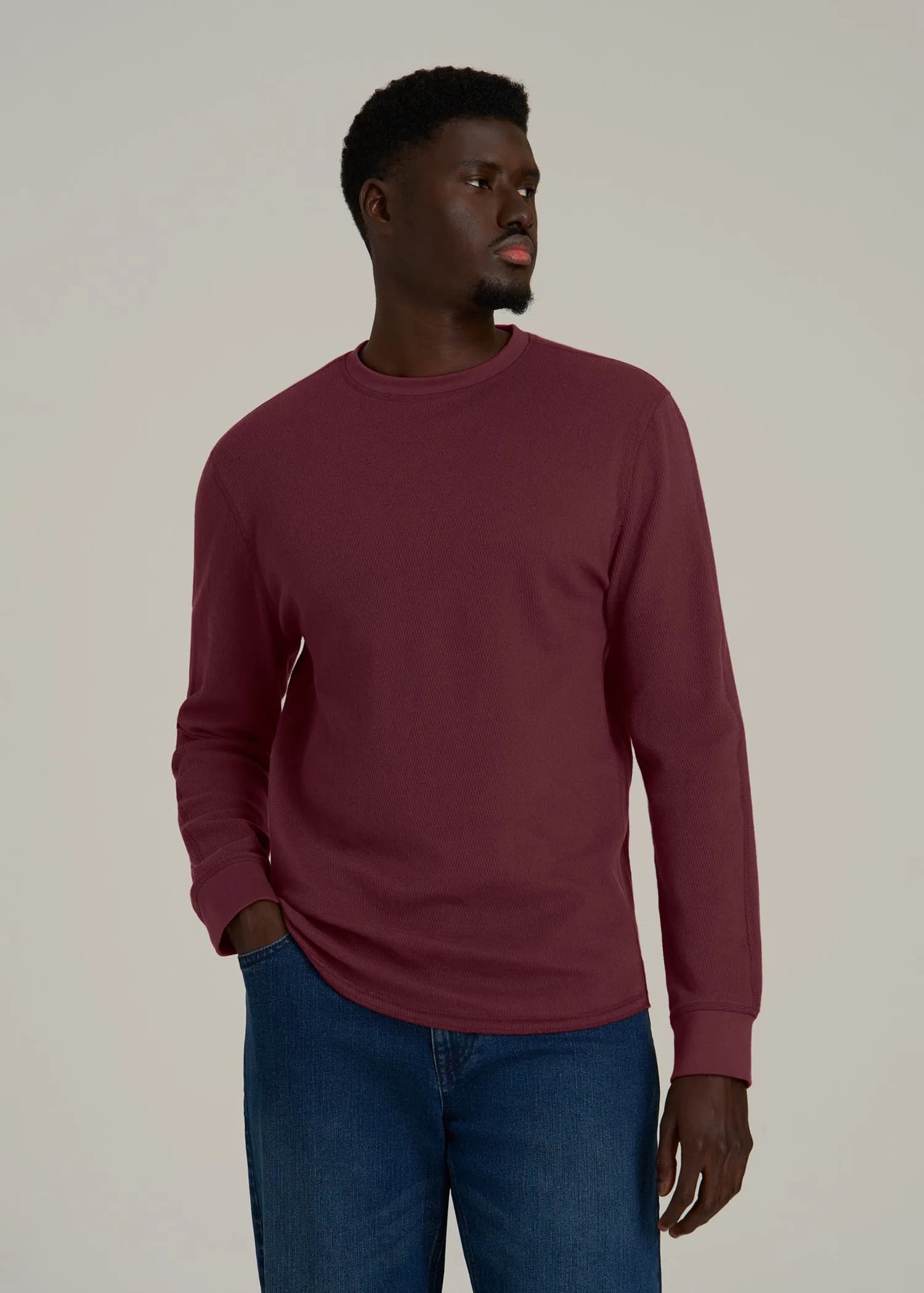 Double Honeycomb Thermal Crewneck for Tall Men in Tawny Port