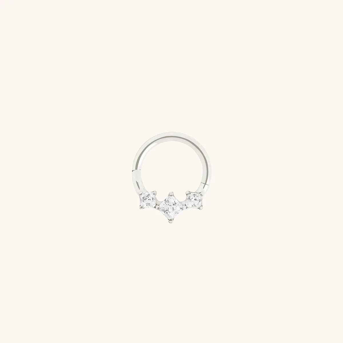 Square Crystal Trio Titanium Daith Hoop
