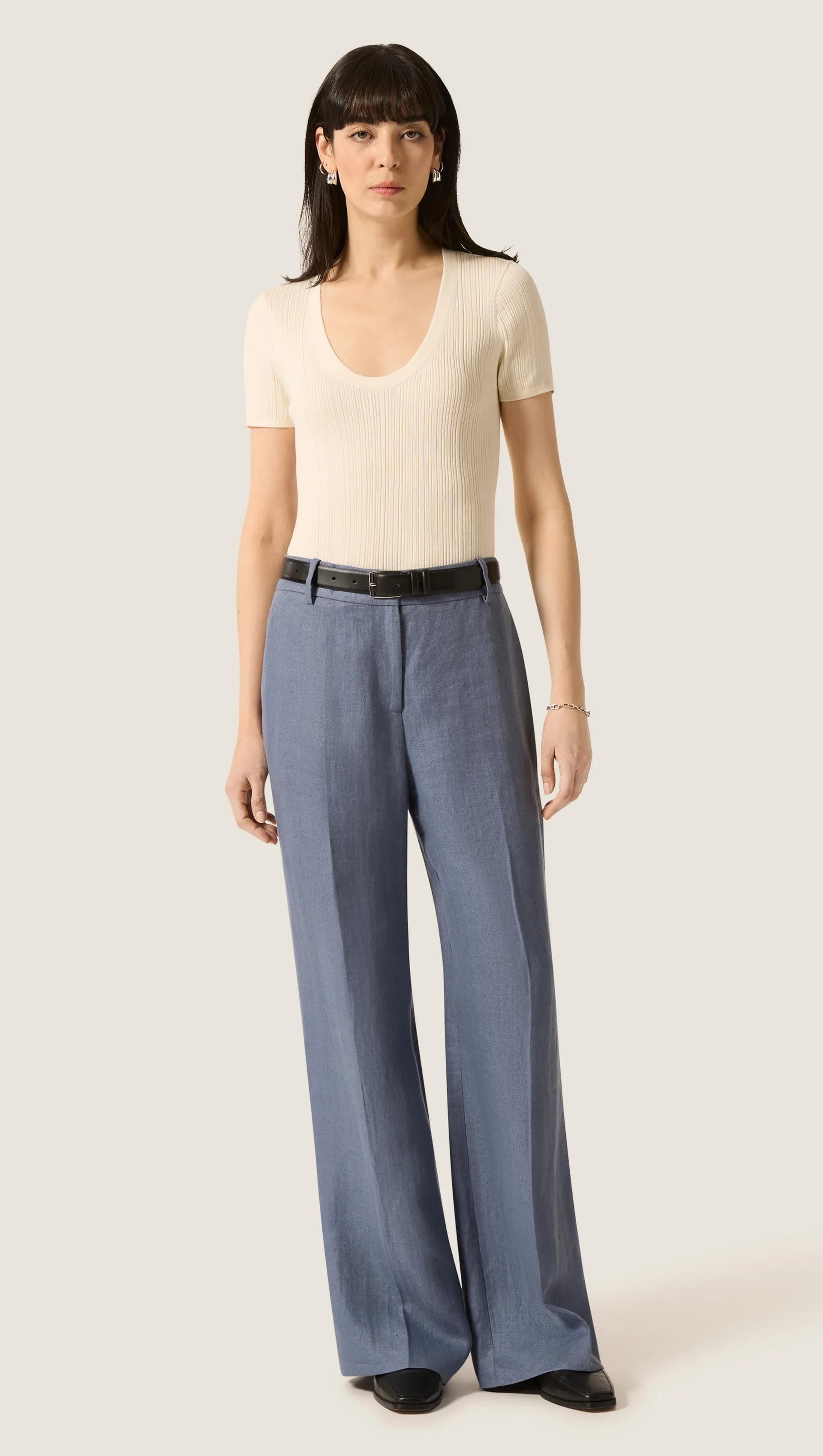 Soho Trouser in Basket Weave Linen | Blue Grey