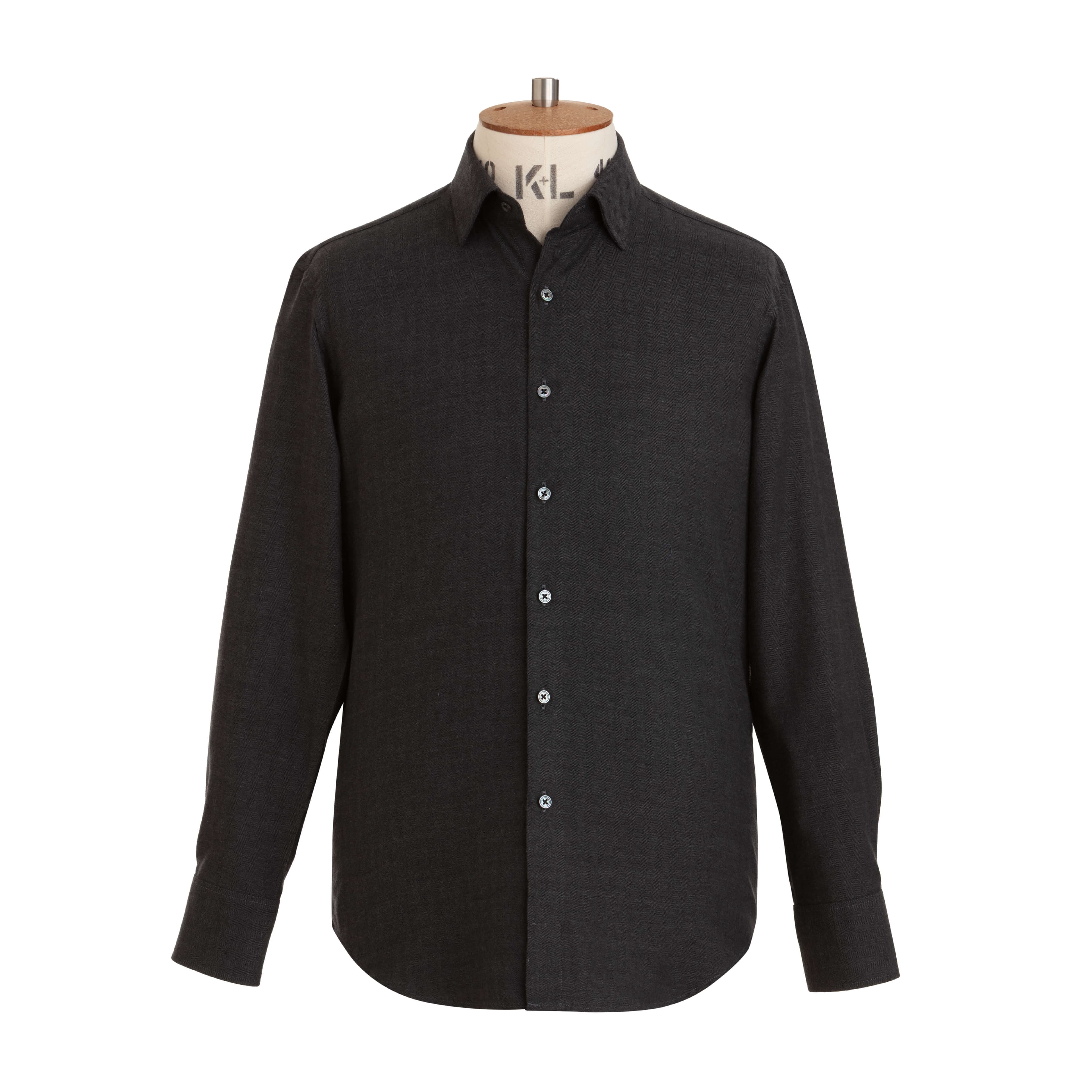 Charcoal Herringbone Wool Cotton Blend Shirt