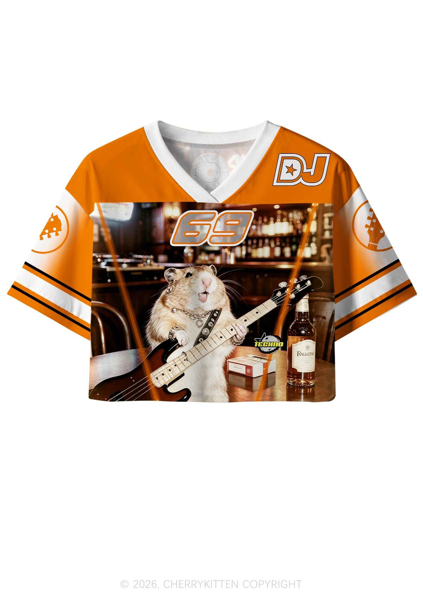 Hamster Bassist Techno Y2K Crop Sport Jersey Shirt