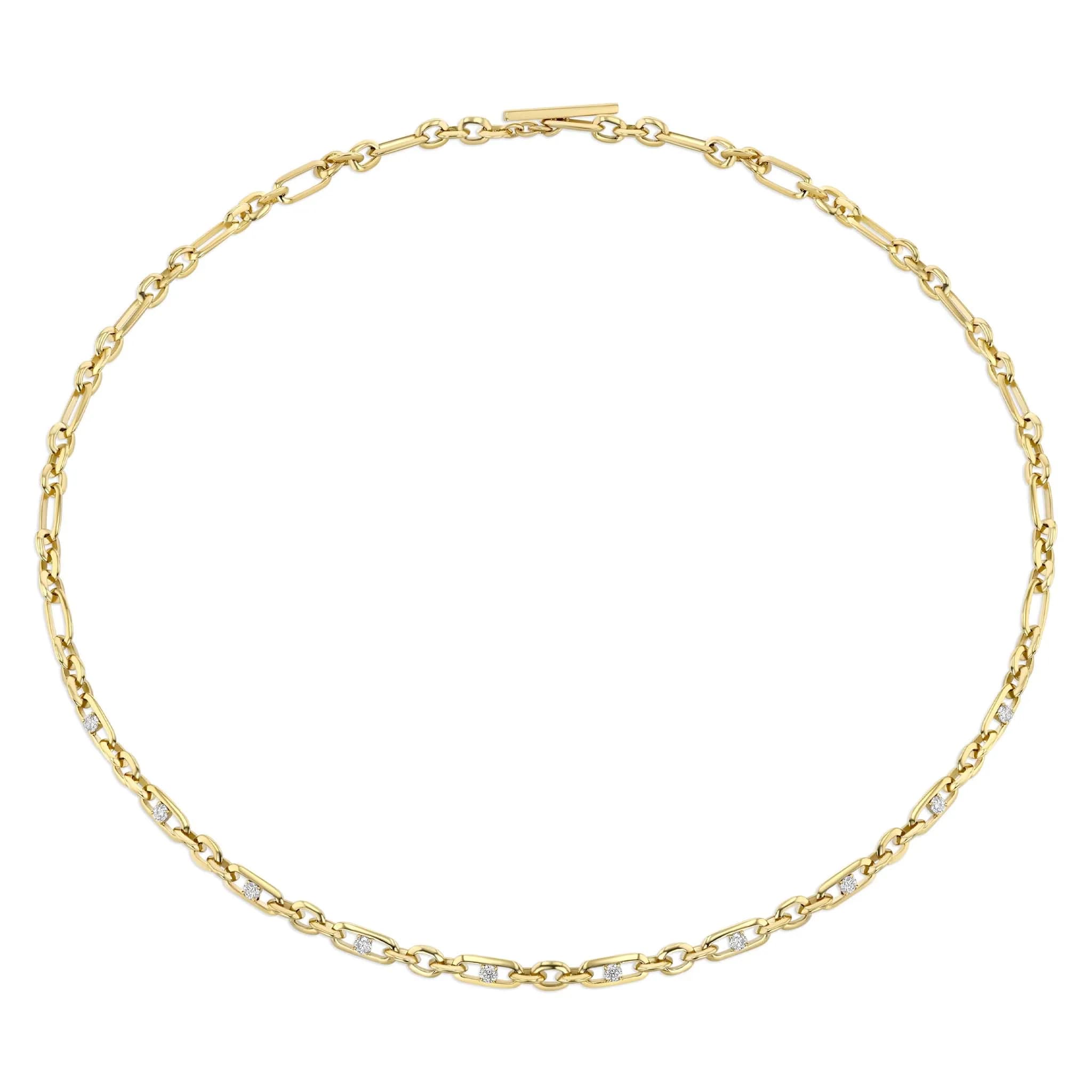 Figaro Chain Necklace With Two-Sided Diamonds