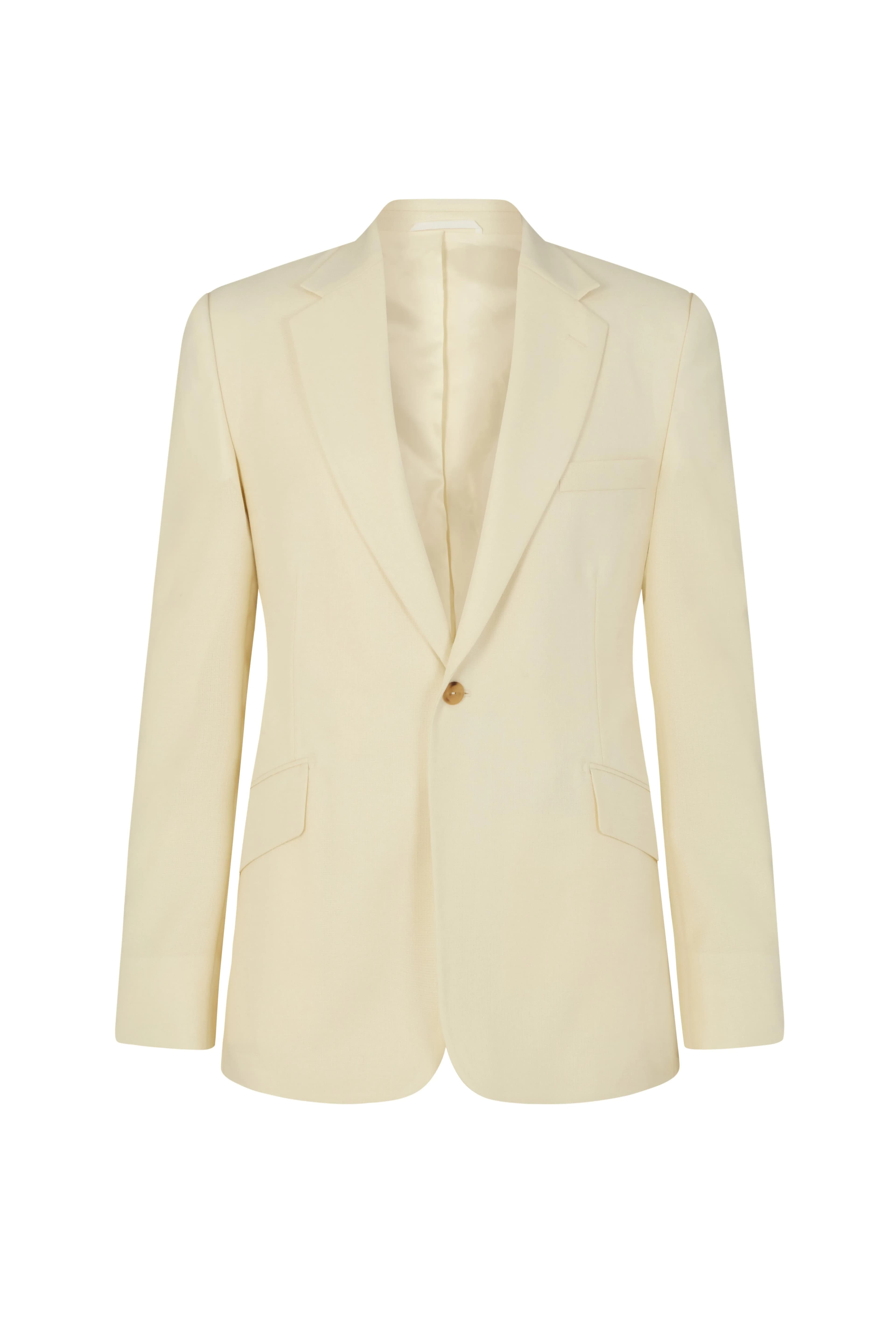 Cream Wool Hopsack Single Breasted Blazer