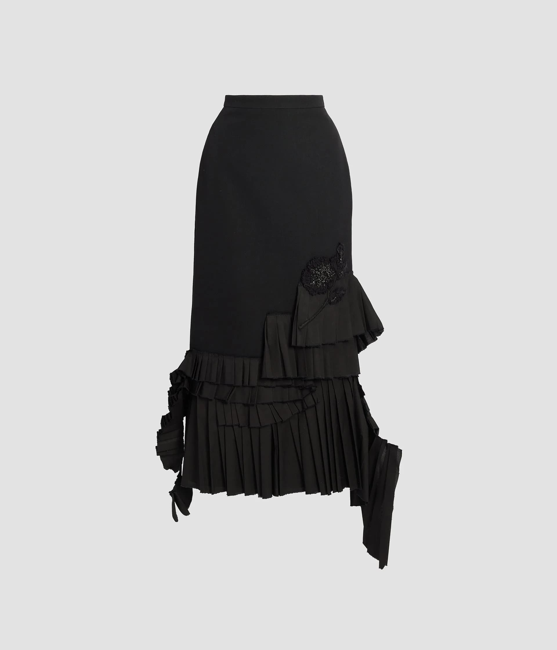 Embroidered Grain De Poudre Midi Pencil Skirt