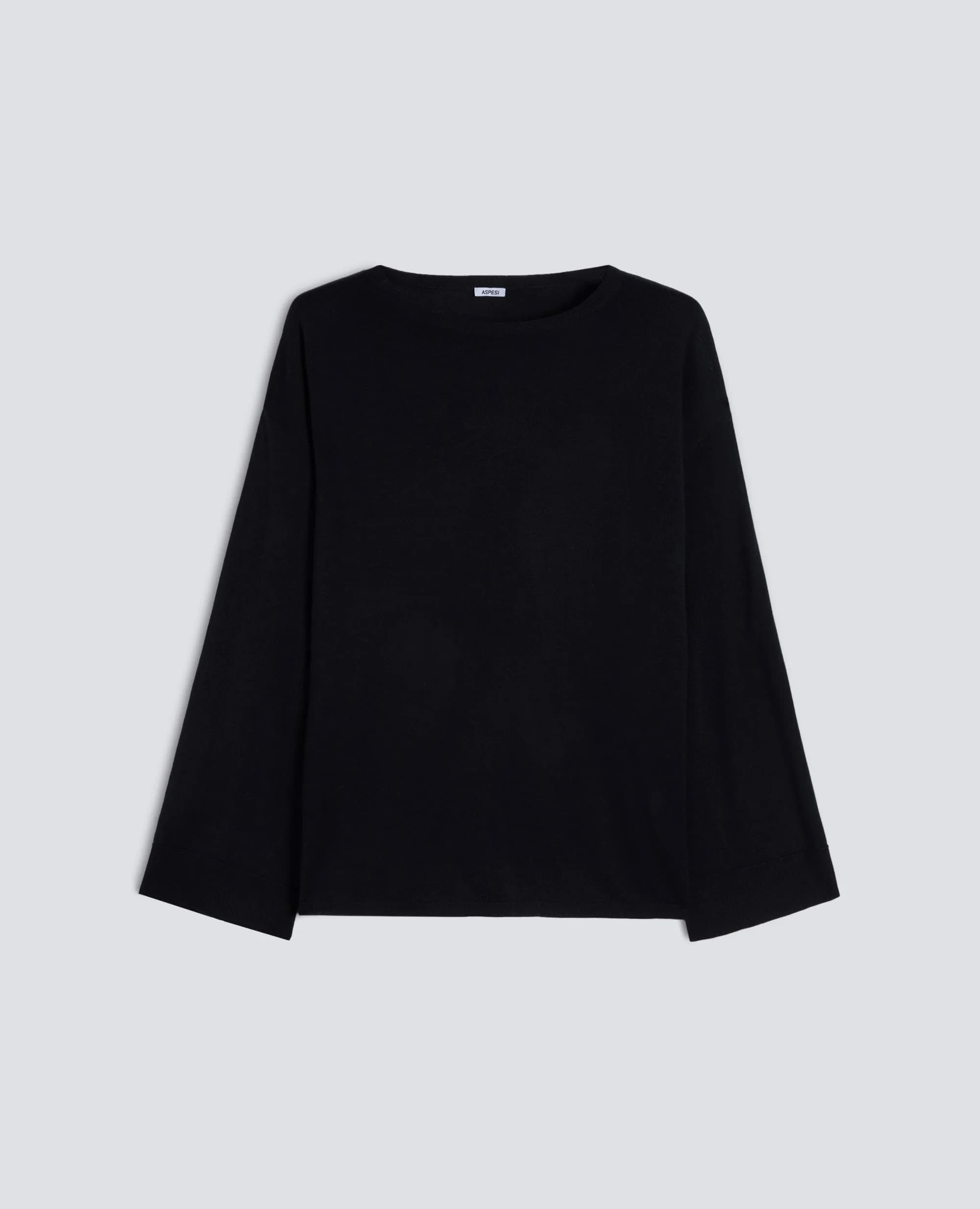 Maglia a Maniche Lunghe in Misto Seta, Cotone E Cashmere - Blu Black