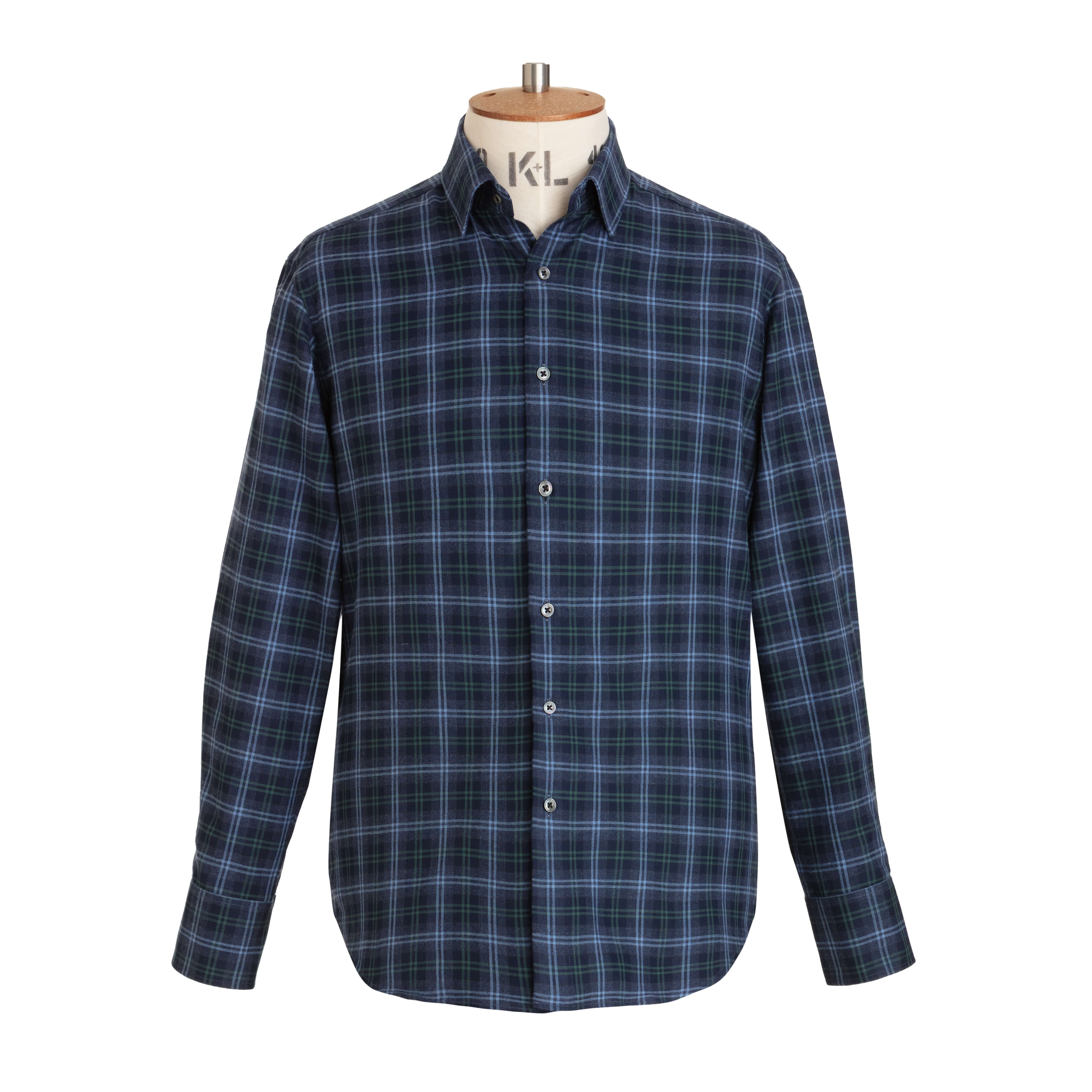 Sky/Navy/Green Tartan Brushed Cotton Shirt